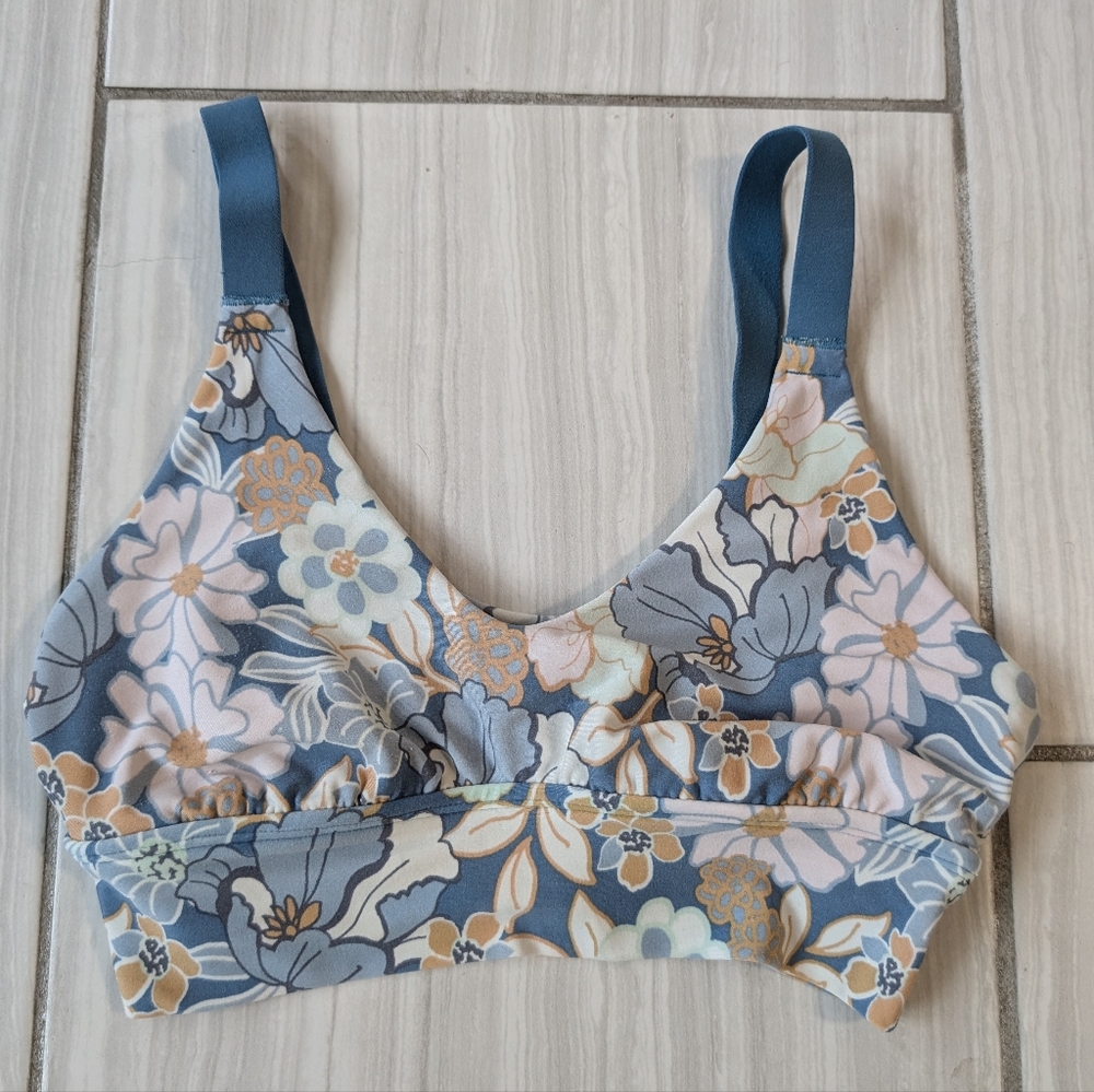 OFFLINE by Aerie Sports bra, lounge bra, floral, xs, V-neck, scoop neck blue
